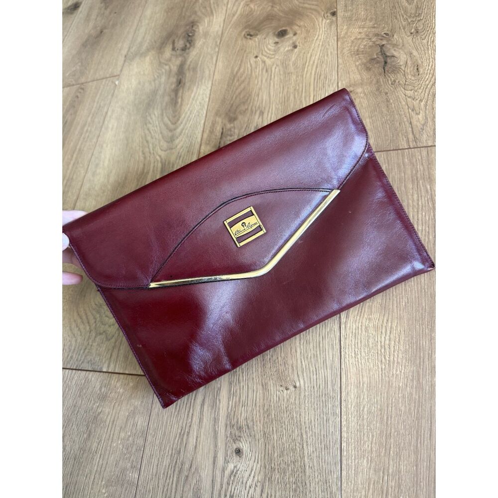 ETIENNE AIGNER 70's red wine gold leather fold over clutch bag purse vintage VTG - Picture 3 of 9
